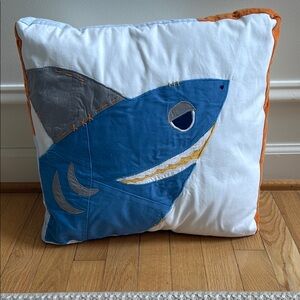Pottery Barn Kids Shark Pillow Sham With Insert White Blue Orange